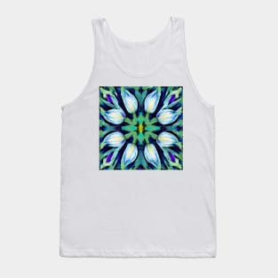 Folk Art Blue Green White Tulips Repeating Tile Pattern Tank Top